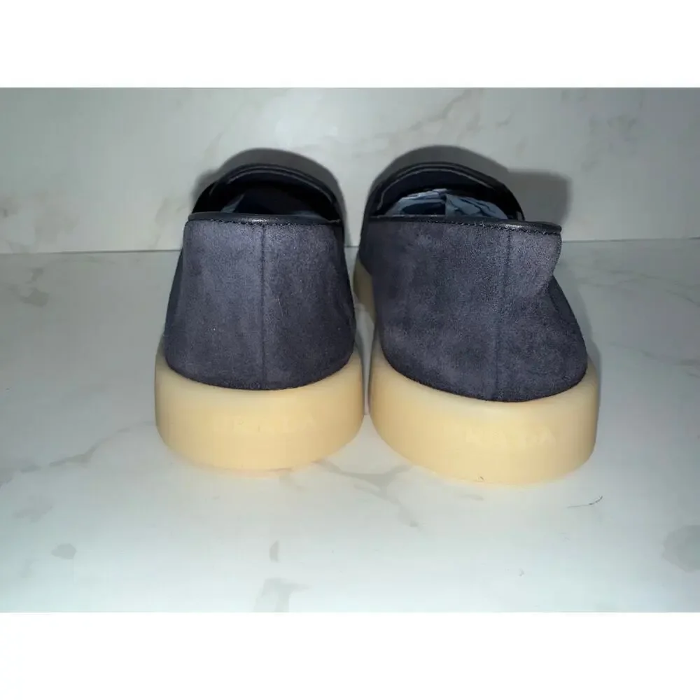 Prada Triangle Logo Suede Loafers Navy Blue 37.5